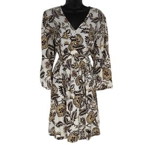 ba&sh Lady Dress Ecru Floral Paisley Size 3 L V Neck Long Sleeve Boho Prairie